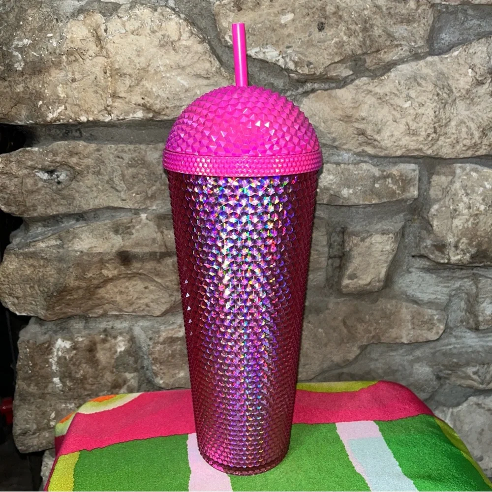 NWT STARBUCKS Pink Bling Studded Frappuccino Dome Tumbler 24oz 710ML 2025
